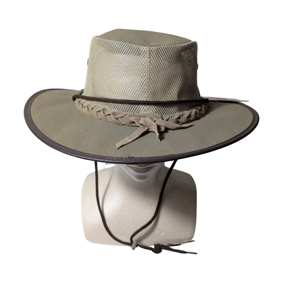 Barmah Canvas Drover Cooler Vented Mesh Collapsible Hat Khaki Brown Summer Large